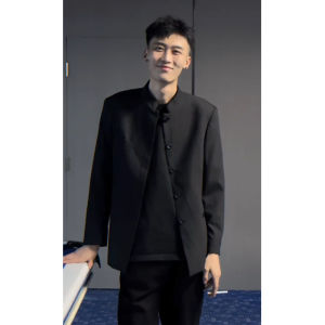 New Chinese Style Padded Shoulder Suit Jacket for Men Spring Autumn Trendy Brand Wind Stand Collar High End Feeling Handsome Zhongshan Suit