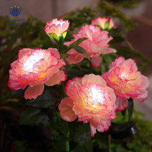 Solar Garden Lights 3 Head Peony Flowers Lamps For Yard Waterproof Outdoor Pathway Pink Lights Christmas Lawn Backyard Decor