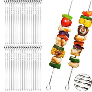 10/20/30 Pcs Stainless Durable Sticks Reusable Grilling Skewers Set for Meat Shrimp Chicken Vegetable 35CM