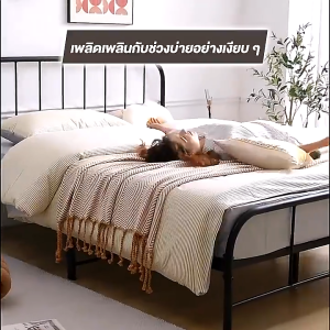 เตียงนอน 3.5 ฟุต แถมฟรี โต๊ะข้างเตียง เตียง มินิมอล โครงเหล็กกลม แบบอย่างหนา วัสดุแข็งแรง รับน้ำหนักได้เยอะ สไตล์ยุโรปเรียบง่าย เตียงเหล็ก bed frame