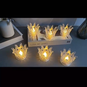 BINLU Honeycomb/Crown Design Acrylic Electric Candle LED Lights - Battery Candle Light Tea Light Candle Battery Operated Warm White Flameless Candle for Center Table Tealights Candles Candle Lamp Perfect for Wedding Party/Christmas Decor