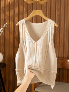 Spring Autumn Knitted V-neck Loose Womens Vest Fashionable Minimalist Outerwear Shirt Layering Commute Style Pure Color