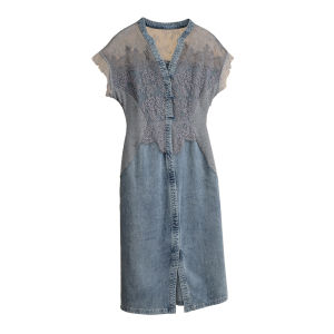 Slimming Lace Patchwork Denim Dress