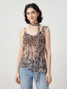 Basic House | Leopard Print Brown Halter Vest with Ruffle Edge