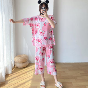 Bộ Đồ Ngủ Cotton Lụa Mùa Hè Cho Nữ Quần Dài Tám Điểm Tay Ngắn Mặc Nhà Quần Áo Mặc Nhà Bộ Đồ Ngủ Cotton Lụa