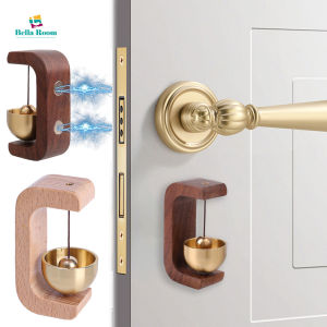 Black Walnut Magnetic Attraction Wood Doorbell Home Creative Copper Bell Reminder Entrance Hanging Decoration Gift