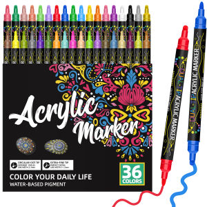 24/36/48/60 Colors Dual Tip Acrylic Paint Pens Markers Brush and Dot Tips Professional Art Supplies Kit