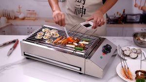 Stainless Steel Barbecue Grill Fast Heating Electric Barbecue Pan 2800W Smokeless Barbecue Grill Rack Household Multi Functional Inddor Electric Barbecue Skewers Oven