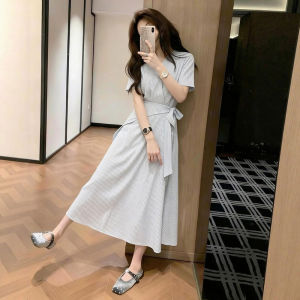 ZHENMANZI | Striped Summer Long Dress Waist Cinching Slimming