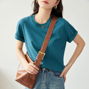 Pure Cotton White Short Sleeve T-Shirt Womens Loose Fit Summer New Style Big Size Solid Color round Neck Casual Top