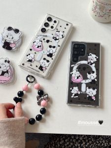 Creative Magnetic Absorption Korean Style Cartoon Heart Mikko Cat Samsung GalaxyS24 S23FE S24Ultra S22 S22 plus Full Cover Anti Slip Cute Phone Case