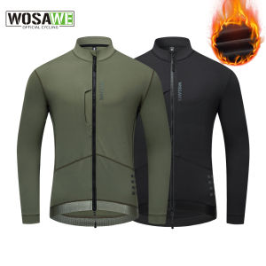 WOSAWE Winter Thermal Cycling Jersey Windproof Warm Up Road MTB Bike Long Jersey Mens Cycling Shirts