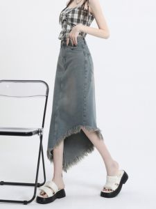 WANGGONGZHU | High Waist Denim Mini Skirt Womens Summer New Small Size A-Line Bodycon Skirt Mid-Length Princess Style With Pockets