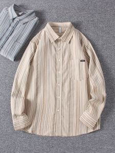 Áo Sơ Mi Nam Tay Dài Cotton Nguyên Chất Cổ Bẻ Kẻ Sọc Phong Cách Nhật Bản Cổ Điển Rộng Rãi Thời Trang Xuân Thu Đa Năng