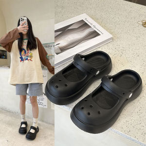 รองเท้ามีรูแมรี่เจนแบบเหยียบฉลุลายรองเท้าแตะชายหาดผู้หญิงกันลื่นพื้นหนาแบบใหม่2024ใส่ออกข้างนอกฤดูร้อนสำหรับผู้หญิง