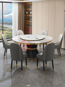 Luxurious Rock Surface Dining Table Set with Rotating Plate And Induction Cooker for Living Room Multi-Functional Home Use