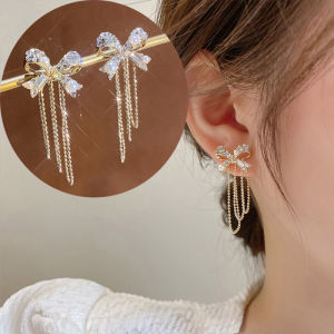 2022 New S925 Silver Needle Bow Tassel Earrings Temperament Pearl Rear-mounted Earrings Light Luxury Earrings Female Korean Earring for Women Jewellery