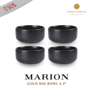 Dining Vaisselle ถ้วยเซรามิกขอบทอง Merion Gold Rim Bowl 4.5” แพ็ก 4 / 6 / 10 ใบ พื้นผิวแมตต์สีดำ