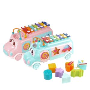 Mainan Edukasi Anak Bayi Mobil Bus Puzzle Musik Xylophone Block Bentuk Toys Mobil Mobilan Kolintang