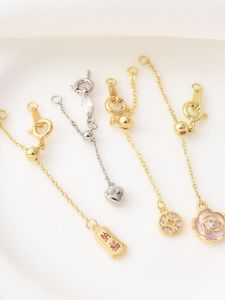 โซ่คอแบบยืดหยุ่นประดับเพชรเทียมทองแดงชุบทอง 18K DIY ทำมือ หัวเข็มขัดปรับขนาดได้ อุปกรณ์ทำเครื่องประดับ