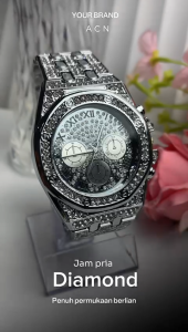 Jam original pria Starry Steel Band Diamond Jam Tangan Pria Penuh Permukaan Berlian Tiga Mata COD
