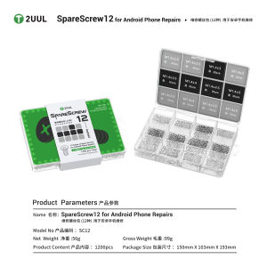 2UUL Android Phone Repair Screw Kit 1200PCS 12 Types M1.2 M1.4 Phillips Cross Screw Assortment Set Silver Black Color Tool