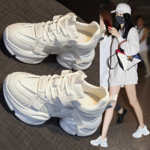 Womens Dad Shoes with Hidden Heel Heightening Leather Sporty Casual Low Top Deep Mouth round Toe Glue Welding Process