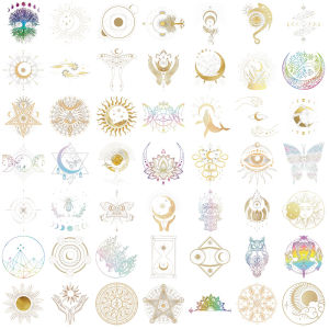 50CS Golden Celestial Body Aesthetics PET Transparent Stickers Graffiti Phone Guitar Laptop Suitcase Waterproof Sticker Kids Toy