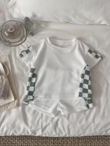 Summer New Baby Short Sleeve Clothes Set Boys Girls Grid T Shirts + Shorts 2pcs Suit Infant Toddler Simple Casual Outfits