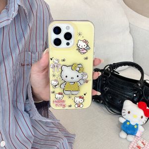 Korea INS Jelly Glitter Diamond Sanrio Hello Kitty Phone Case For iphone 17 16 15 14 13 12 Pro Max 11 Shockproof Protect Cover