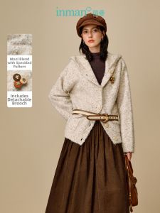 INMAN | Áo Cardigan Mỏng Dệt Kim Hooded Hình Tròn Đa Màu