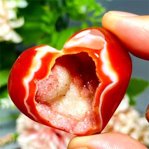 1pc CRYSTALHOLA Carnelian Crystal Heart Red Agate Geode Cluster - Ornament for Home Decor，Ideal for Home Decor & Unique Gifts