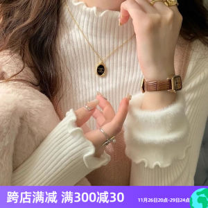 Sweater Female Thickened Winter Inner Wear Velvet Padded Bottoming Shirt Single-Layer Fleece-Lined New Arrival Fancy Wooden Ear Half Collar Top