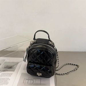 Mini Cute Womens Shoulder Bag 2024 New Fashion Diamond Grid Chain Backpack Fashionable Youth Zipper Closure Handbag
