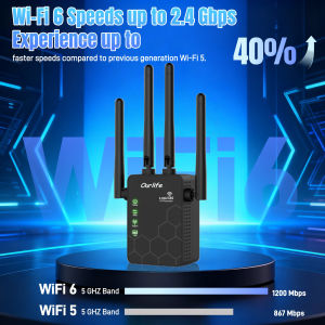 WiFi Extender 4 Antennas Signal Booster Dual Band Wireless Repeater 1200Mbps Access Point Ethernet Port For Home Office