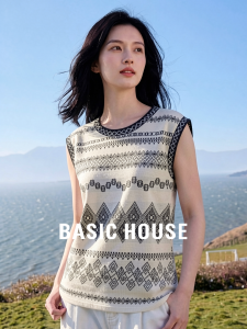Basic House | Sleeveless Linen Jacquard Knit Top 100%