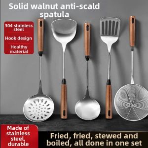 PAKCHOICE | Home Use Walnut Wood Handle Steel Cooking Set Long Handle