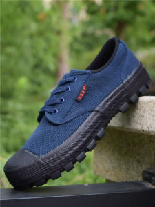 Mens Low-Top Canvas Labor Shoes Breathable Anti-Slip Wear-Resistant Summer Blue Canvas Shoes for Construction Site Work