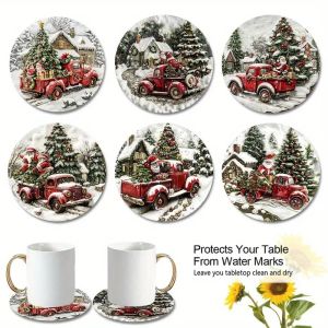 6 pieces/sets of Christmas-style patterned printed wooden anti-slip coasters suitable for beginners and adults as gifts
