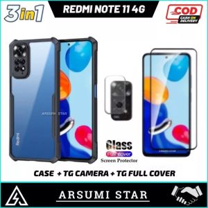 PROMO PAKET MURAH 3 IN 1 CASE TRANSPARAN XIAOMI REDMI NOTE 11 4G SOFTCASE TRANSPARANST + TEMPERED GLASS FULL COVER + SKIN CARBON