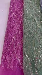 Wholesale Luxury African Lace Fabric Pink Beaded French Mesh New African Fabrics 2025 Sequins Tulle Lace Fabrics For Sewing