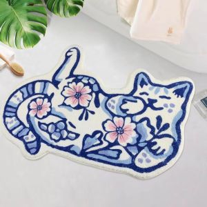 VIKAMA Floral Kitten Plush Bathroom Mat Non-Slip Absorbent Indoor/Outdoor Entryway Rug Bedroom Decorative Rug Home Decor