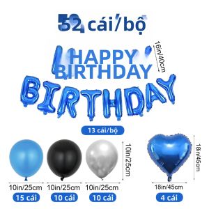 Bộ 52 Bóng Bay Sinh Nhật Màu Xanh Dành Cho Trang Trí Tiệc Chủ Đề Bé Trai & Bé Gái Bao Gồm Bóng Bay Latex Nhiều Kiểu Dáng