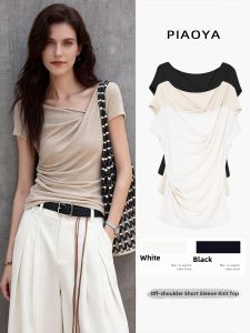 PIAOYA | Off Shoulder Ruffled Slim Fit T-shirt
