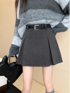 High Waist A-Line Mini Skirt Womens Woolen Autumn Winter New Style Casual Pleated Short Skirt Thickened Korean Version