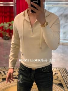 เสื้อสเวตเตอร์ถักมีฮู้ดสำหรับผู้ชาย ฤดูใบไม้ร่วง/ฤดูหนาว ครึ่งซิป แฟชั่น ลำลอง ไฮเอนด์ เสื้อผ้าผู้ชาย ทรงสลิมฟิต ปกติ แขนยาว
