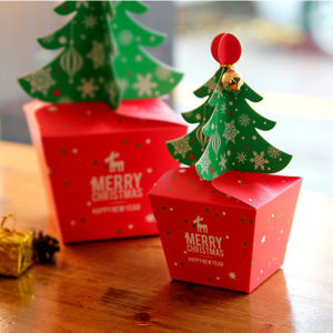 10/20Pcs Merry Christmas Gift Bags Xmas Tree Shape Paperboard Packing Bag New Year Candy Snack Storage Pouch Christmas Candy Box