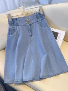 Loose A-Line Mini Skirt Womens Jeans Skirt High Waist Midi Skirt Spring Summer New Style Slimming Light Color Casual Skirt