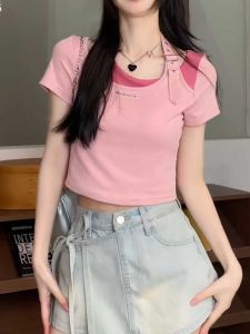 เสื้อยืดคอกลมแขนสั้นผ้าฝ้ายแท้สำหรับผู้หญิงไซส์ใหญ่ในช่วงฤดูร้อน เสื้อคลุมกันหนาวแบบหลวมๆ ทรงเข้ารูป ทรงปกติ