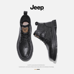 Jeep Mens Black Fleece Lined Mid-Calf Martin Boots British Style Winter Fashion Boots Leather Shoes round Toe Low Heel Rubber Sole